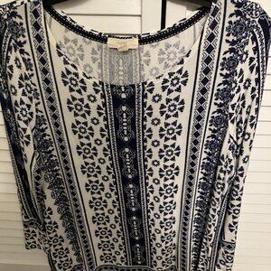 Blue & white tunic-style top